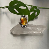 Celestial Amber Ring- Size 10- Hand Stamped Sterling Silver and Mayan Amber