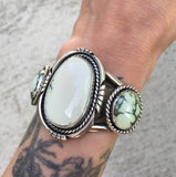 Huge 3-Stone Variscite Cuff- Sterling Silver and Posiedon Variscite Statement Cuff