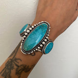 3-Stone Turquoise and Sterling Silver Cuff Bracelet- Turquoise Mountain Turquoise Statement Cuff