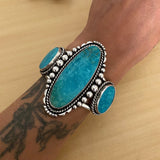 3-Stone Turquoise and Sterling Silver Cuff Bracelet- Turquoise Mountain Turquoise Statement Cuff