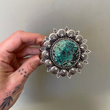 Huge Third Eye Cuff- Size S/M- Bamboo Mountain Turquoise and Sterling Silver Bracelet