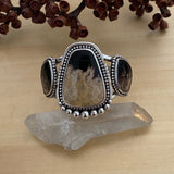 Huge Petrified Palm Root 3 Stone Cuff- Sterling Silver and Palm Root Bracelet- Size S/M