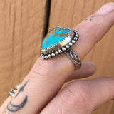 Kingman Turquoise Heart Ring- Sterling SIlver Stamped Band Size 5.75-6