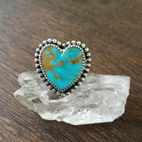 Kingman Turquoise Heart Ring- Sterling SIlver Stamped Band Size 5.75-6