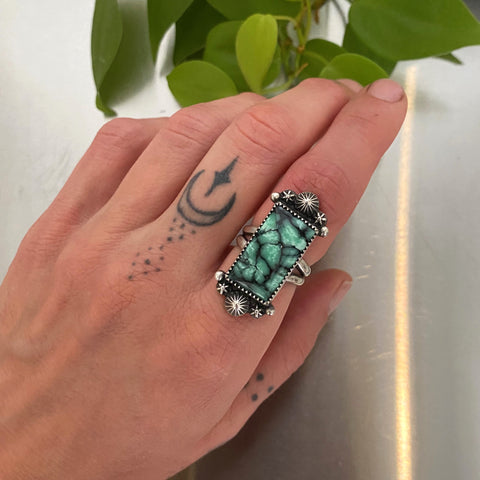 The Temple Ring- Black Bridge Variscite and Sterling Silver- Size 6.75