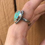 Kingman Turquoise Heart Ring- Sterling SIlver Stamped Band Size 6.5-6.75