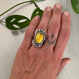 Celestial Amber Ring- Size 6- Hand Stamped Sterling Silver and Mayan Amber