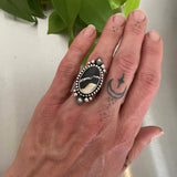 The Sub Zero Ring- Size 6.5- White Buffalo and Hand Stamped Sterling Silver