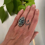 The Stargazer Ring- Size 6.75- New Lander Variscite and Hand Stamped Sterling Silver