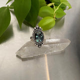 The Stargazer Ring- Size 6.75- New Lander Variscite and Hand Stamped Sterling Silver