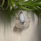 Celestial Moonstone Ring- Size 6- Hand Stamped Sterling Silver- Can Be Sized Up 1/2 Size