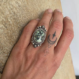 Celestial Poseidon Variscite Ring- Size 6- Hand Stamped Sterling Silver