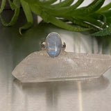 Simple Stamped Moonstone Ring- Size 7- Hand Stamped Sterling Silver and Rainbow Moonstone