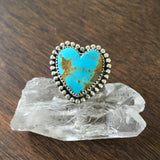 Kingman Turquoise Heart Ring- Sterling SIlver Stamped Band Size 7.5-7.75