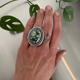 Large Heavyweight Variscite Ring- Size 7/7.25- New Lander and Sterling- Chunky Stamped Band