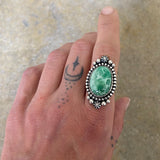 Celestial Lucin Variscite Ring- Size 7- Hand Stamped Sterling Silver