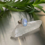Simple Stamped Moonstone Ring- Size 7- Hand Stamped Sterling Silver and Rainbow Moonstone