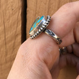 Kingman Turquoise Heart Ring- Sterling SIlver Stamped Band Size 8.75-9