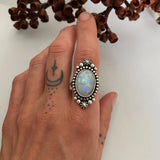 Celestial Rainbow Moonstone Ring- Size 8- Hand Stamped Sterling Silver