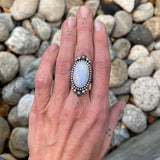 Celestial Moonstone Ring- Size 8- Hand Stamped Sterling Silver- Can Be Sized Up 1/2 Size