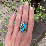 Stamped Celestial Turquoise Ring- Size 8- Sterling Silver and Sierra Nevada Turquoise
