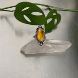 Celestial Amber Ring- Size 8- Hand Stamped Sterling Silver and Mayan Amber