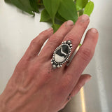 The Sub Zero Ring- Size 8.5- White Buffalo and Hand Stamped Sterling Silver