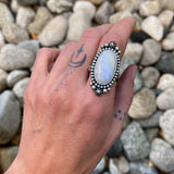 Celestial Moonstone Ring- Size 8- Hand Stamped Sterling Silver- Can Be Sized Up 1/2 Size