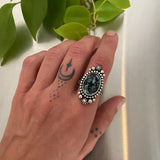 The Stargazer Ring- Size 8- New Lander Variscite and Hand Stamped Sterling Silver
