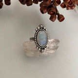 Celestial Rainbow Moonstone Ring- Size 8- Hand Stamped Sterling Silver