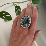 Large Heavyweight Variscite Ring- Size 8.5- New Lander and Sterling- Chunky Stamped Band