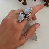 Celestial Double Moonstone Ring- Size 8.5- Sterling Silver and Rainbow Moonstone