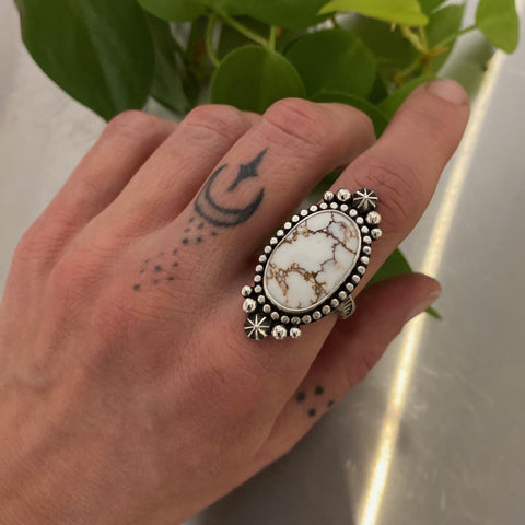 The Permafrost Ring- Size 9- Wild Horse Magnesite and Hand Stamped Sterling Silver