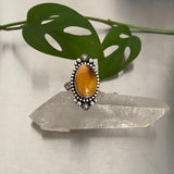 Celestial Amber Ring- Size 9- Hand Stamped Sterling Silver and Mayan Amber
