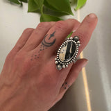 The Sub Zero Ring- Size 9.5- White Buffalo and Hand Stamped Sterling Silver