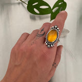 Celestial Amber Ring- Size 9- Hand Stamped Sterling Silver and Mayan Amber