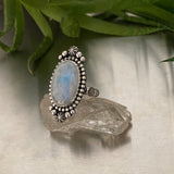 Celestial Moonstone Ring- Size 9- Hand Stamped Sterling Silver- Can Be Sized Up 1/2 Size