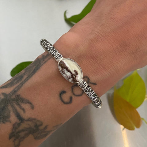 Chunky Stamped Stacker Cuff- Size M/L- Wild Horse Magnesite and Sterling Silver Bracelet
