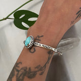 Stamped Turquoise Stacker Cuff- Size XS/S- Sterling Silver and Carico Lake Turquoise Bracelet