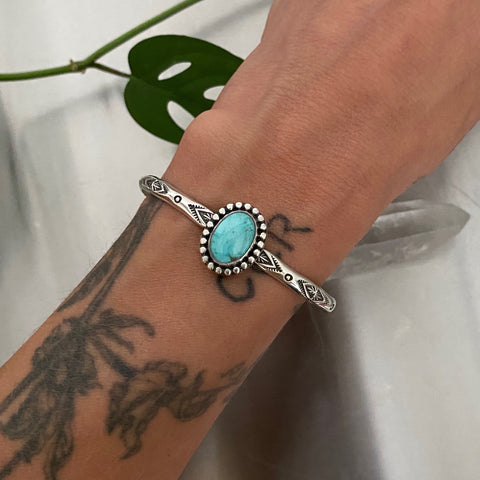 Stamped Turquoise Stacker Cuff- Size XS/S- Sterling Silver and Carico Lake Turquoise Bracelet
