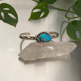 Heavyweight Stamped Turquoise Cuff- Size S/M- Morenci 2 Turquoise and Chunky Sterling Silver Bracelet