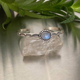 Stamped Stacker Cuff- Size M/L- Sterling Silver and Rainbow Moonstone