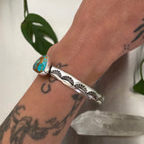 Heavyweight Stamped Turquoise Cuff- Size S/M- Royston Turquoise and Chunky Sterling Silver Bracelet