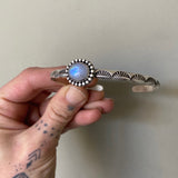 Stamped Stacker Cuff- Size M/L- Sterling Silver and Rainbow Moonstone