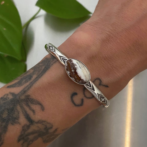 Chunky Stamped Stacker Cuff- Size S/M- Wild Horse Magnesite and Sterling Silver Bracelet