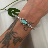Stamped Turquoise Stacker Cuff- Size S/M- Sterling Silver and Carico Lake Turquoise Bracelet