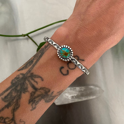 Stamped Turquoise Stacker Cuff- Size S/M- Sterling Silver and Hachita Turquoise Bracelet