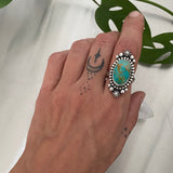 Celestial Turquoise Ring- Size 7- Hand Stamped Sterling Silver and Kingman Turquoise