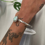 Stamped Turquoise Stacker Cuff- Size M/L- Sterling Silver and Carico Lake Turquoise Bracelet