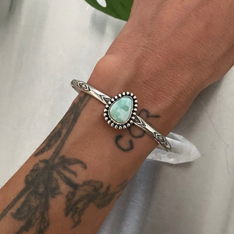 Stamped Turquoise Stacker Cuff- Size M/L- Sterling Silver and Carico Lake Turquoise Bracelet